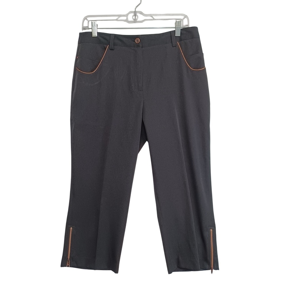 EP Pro Tour Tech Womens Black Cropped Golf Pants Copper Zip Ankle Size 8